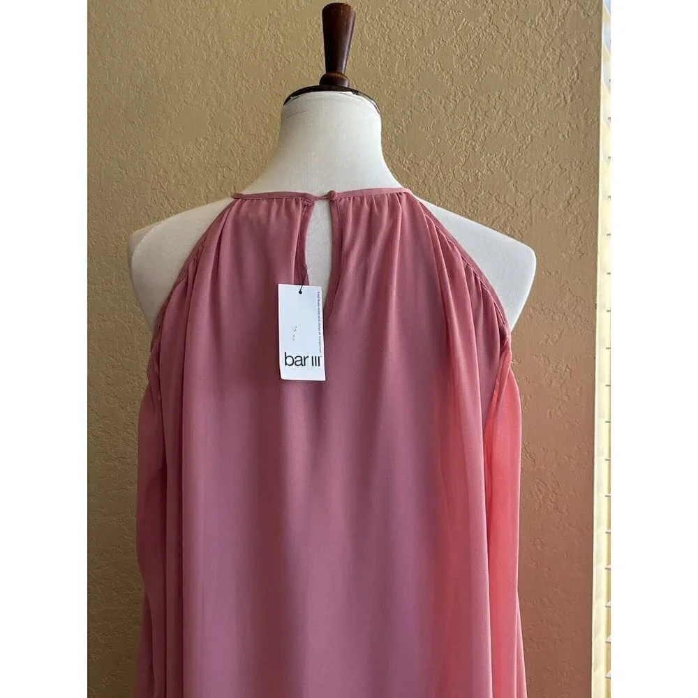 Bar III Cold Shoulder Chiffon Dress Bronzed Rose Size M NWT - Picture 9 of 11